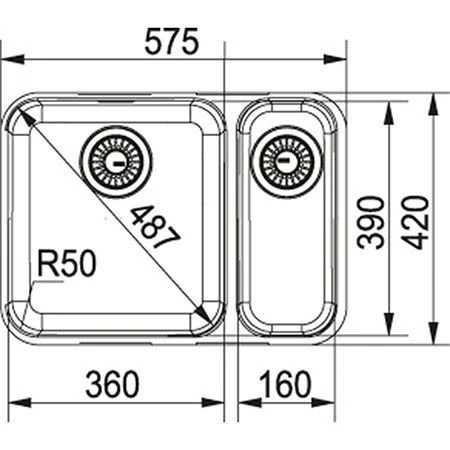 Franke Largo 1.5 Bowl Undermount Sink With Left Hand Small Bowl LAX 160-36-16 - Stainless Steel - 122.0156.345 - Image 2