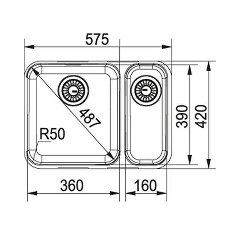 Franke Largo 1.5 Bowl Undermount Sink With Right Hand Small Bowl LAX 160-36-16 - Stainless Steel - 122.0156.346 - Image 2
