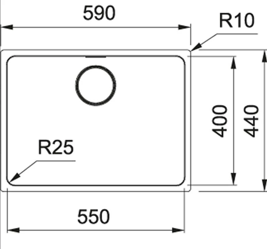 Franke Mythos 1 Bowl Undermount Kitchen Sink MYX 110-55 - Stainless Steel - 122.0606.969