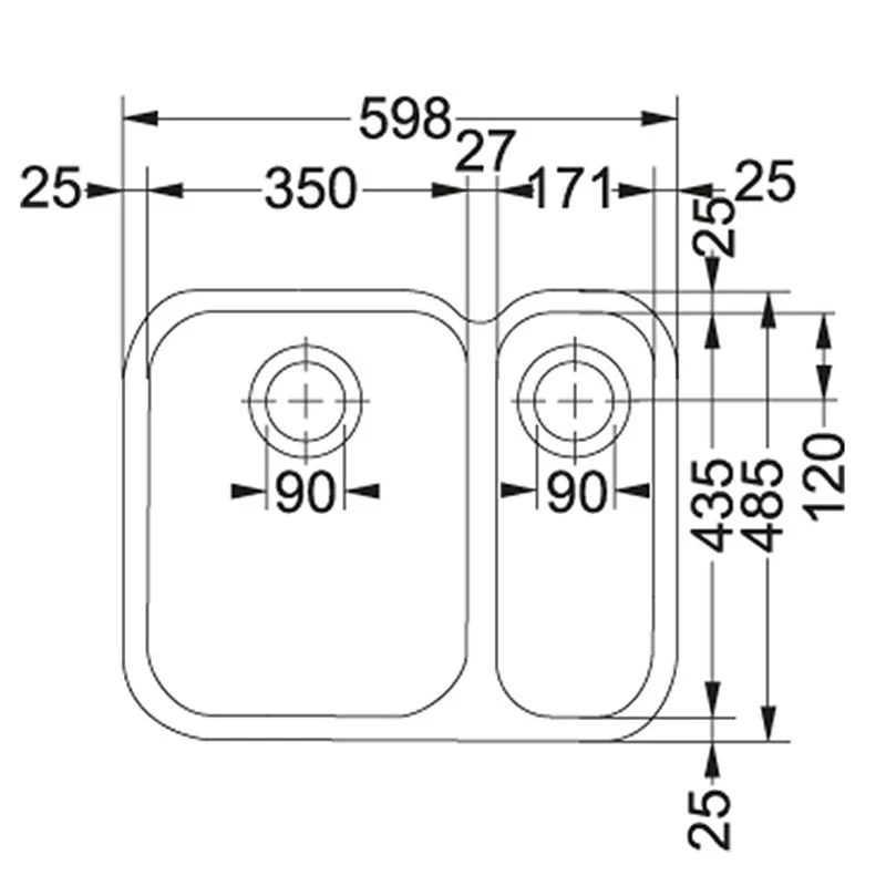 Franke Ariane 1.5 Bowl Undermount Kitchen Sink With Right Hand Small Bowl ARX 160D - Stainless Steel - 122.0154.946 - Image 2
