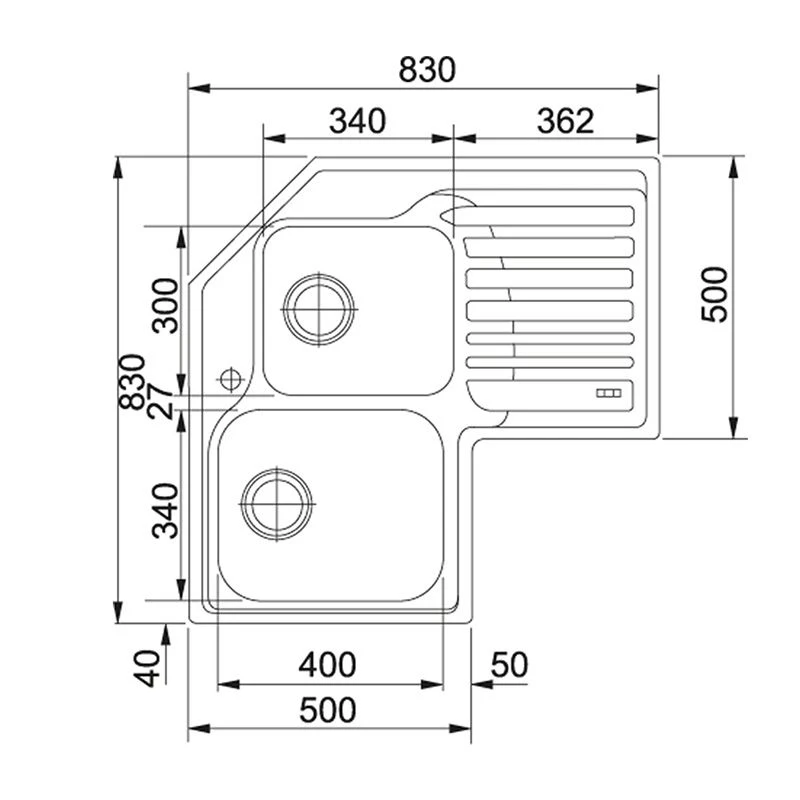 Franke Studio 2 Bowl Corner Inset Kitchen Sink With Right Hand Drainer STX 621-83 - Stainless Steel - 101.0001.044 - Image 2