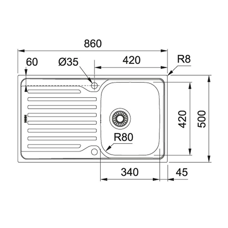 Franke Antea 1 Bowl Inset Kitchen Sink Reversible AZN 611-86 - Stainless Steel - 101.0489.523 - Image 2