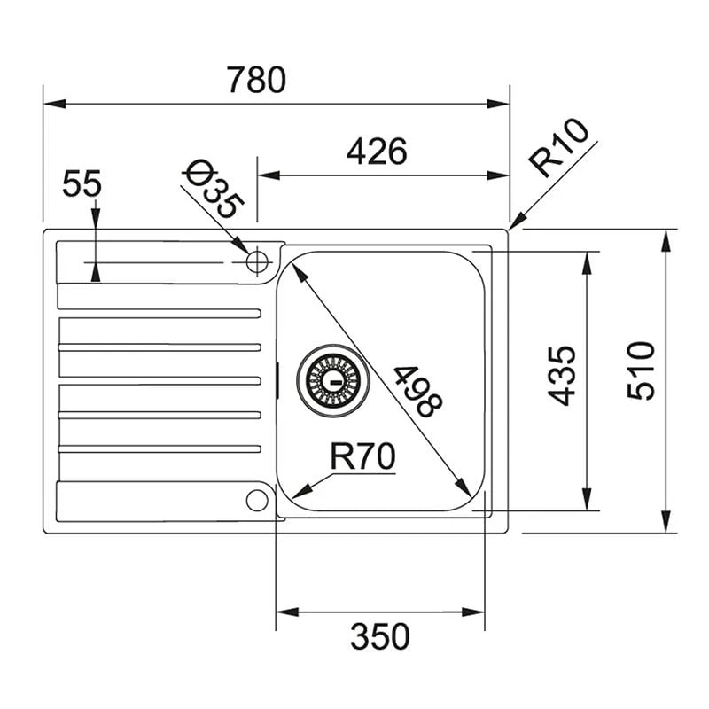Franke Argos 1 Bowl Inset Kitchen Sink With Reversible Drainer AGX 611-78 - Stainless Steel - 101.0607.697 - Image 2