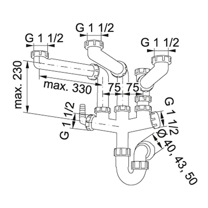 Franke Siphon 3 Plumbing Kit For 3 Bowl Kitchen Sinks - 112.0083.810 - Image 2