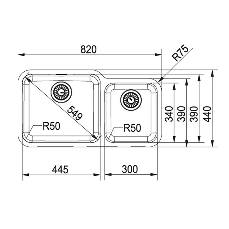 Franke Largo 2 Bowl Undermount Kitchen Sink With Right Hand Small Bowl LAX 120-45-30 - Stainless Steel - 122.0156.343 - Image 2
